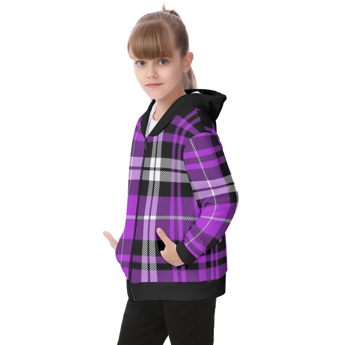 Kid's Plaid KMK Heavy Fleece Zip Up Hoodie