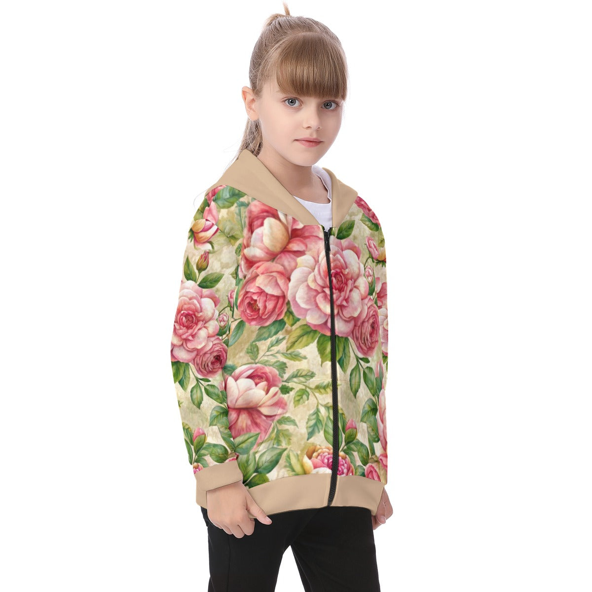 Kid's Baroque Florals Heavy Fleece Zip Up Hoodie
