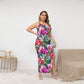Women's Exotic Orchid Flowers Oblique-Shoulder Exposure Dress With Side Split (Plus Size)