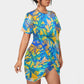 Women's Tropic Summer Vibes Stacked Hem Dress With Short Sleeve（Plus Size）