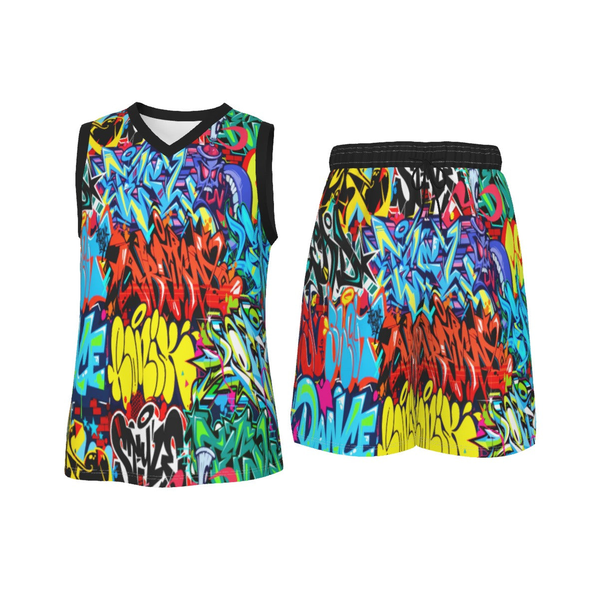 Graffiti Style Men's V Neck Basketball Suit