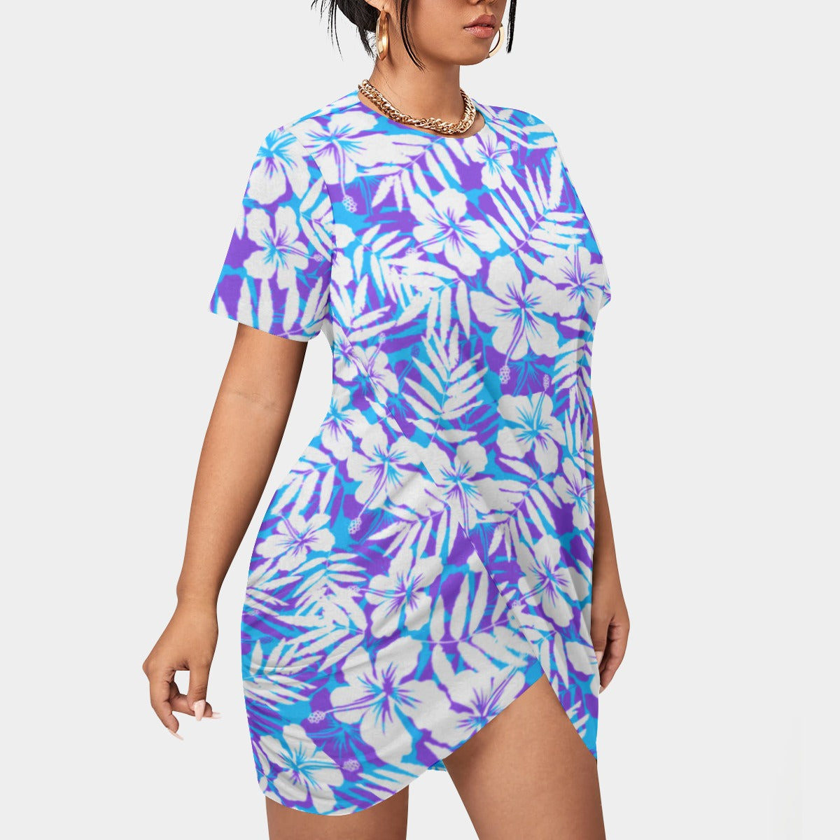 Women's Beach Vibes Stacked Hem Dress With Short Sleeve（Plus Size）