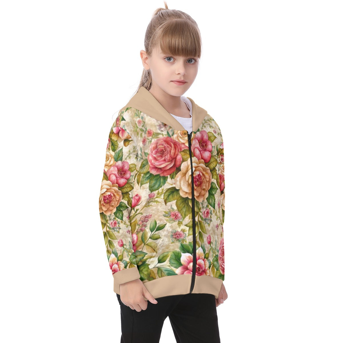 Kid's Baroque Florals Heavy Fleece Zip Up Hoodie
