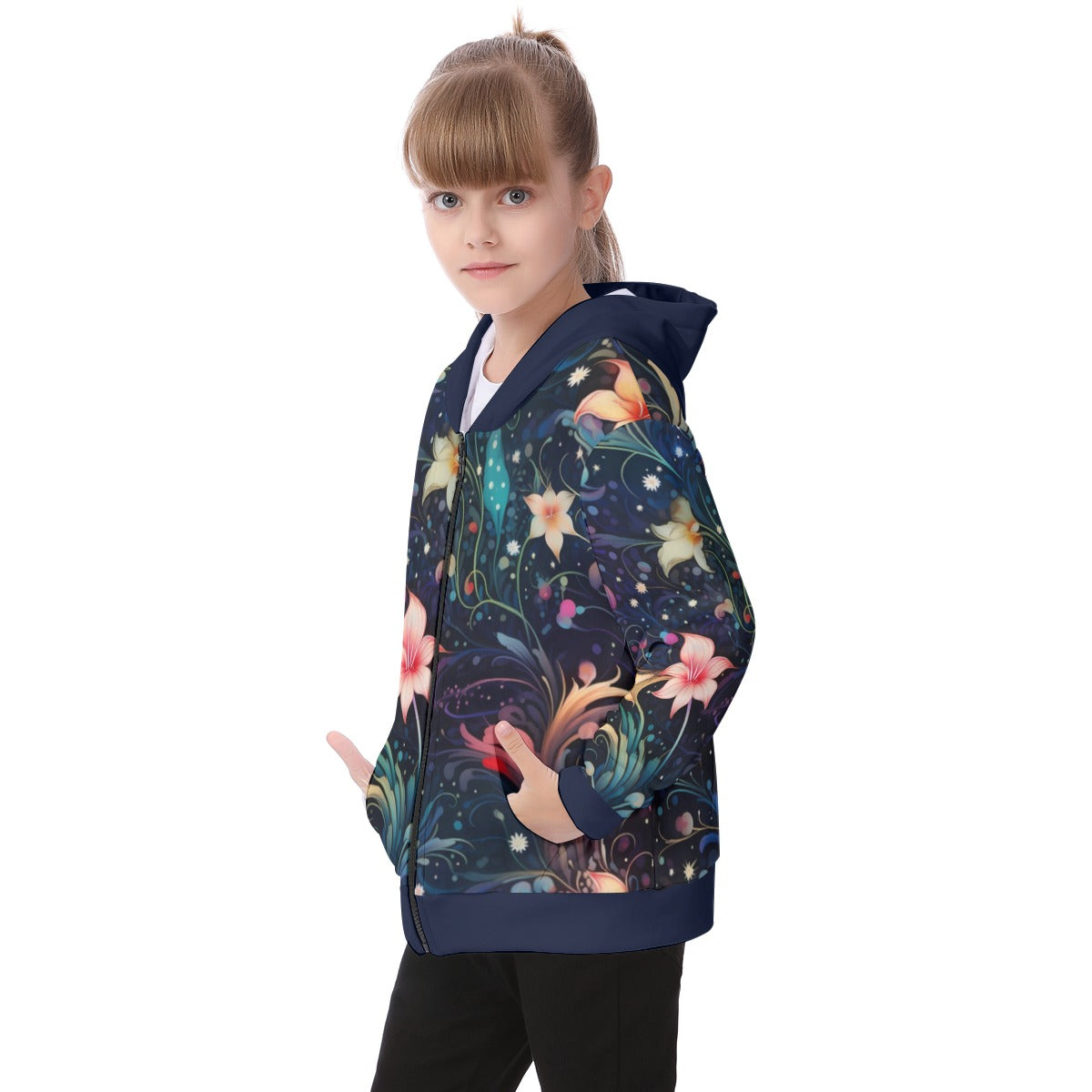 Kid's Watercolor Night Heavy Fleece Zip Up Hoodie