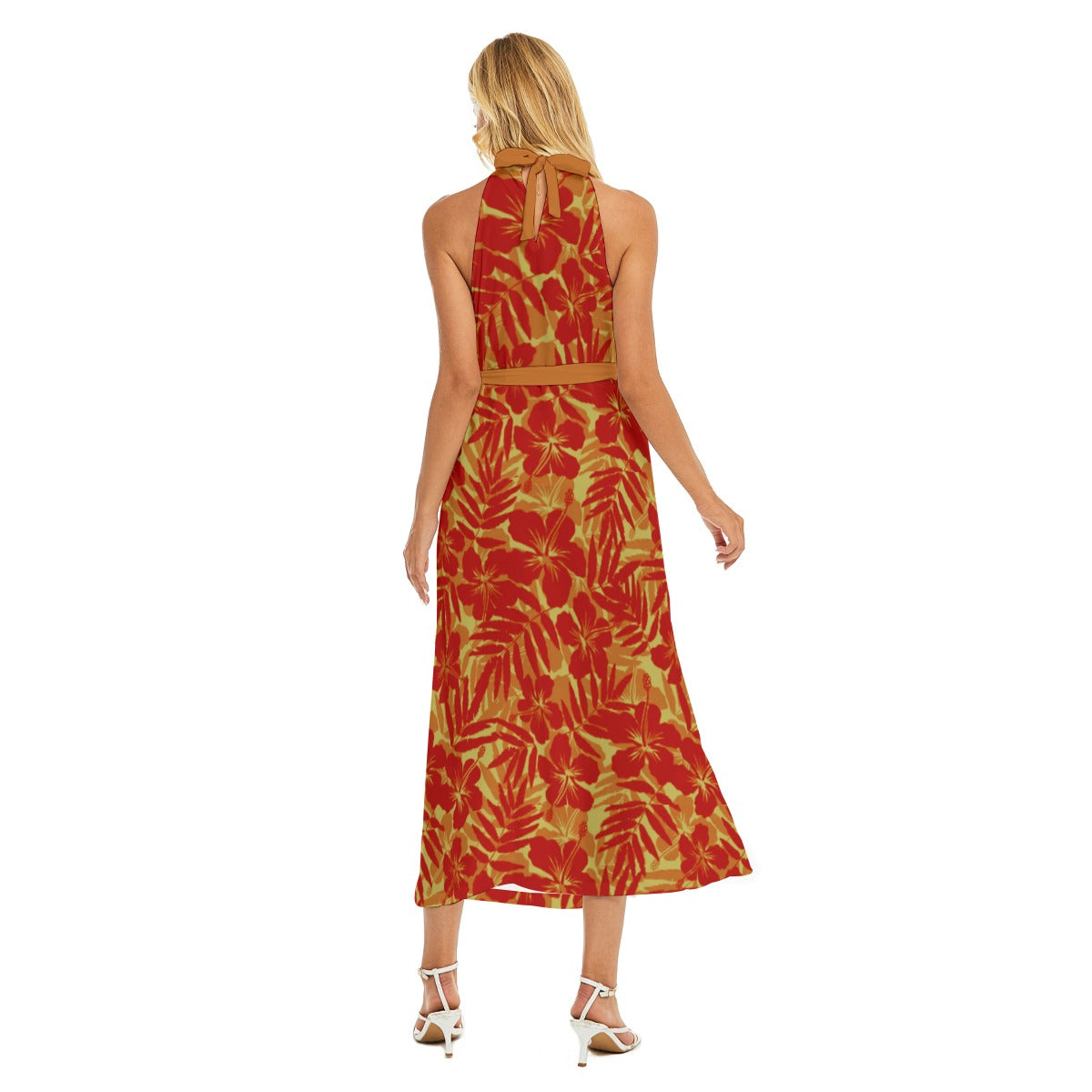 Women's Beach Vibes Wrap Hem Belted Halter Dress