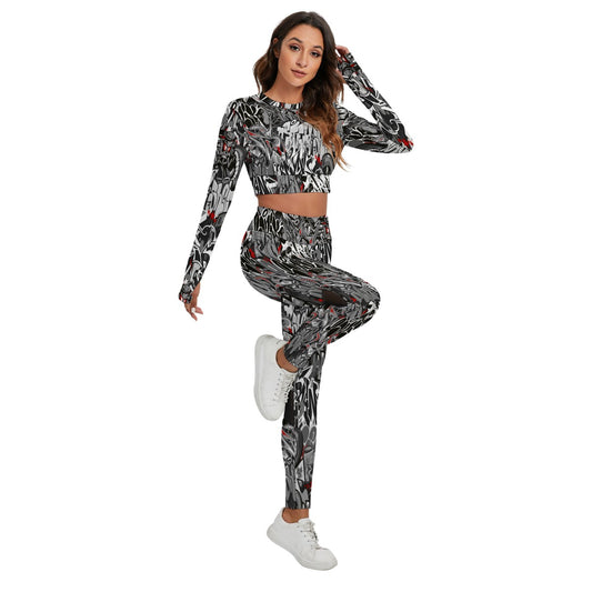 Graffiti Style Women's Sport Set With Backless Top And Leggings