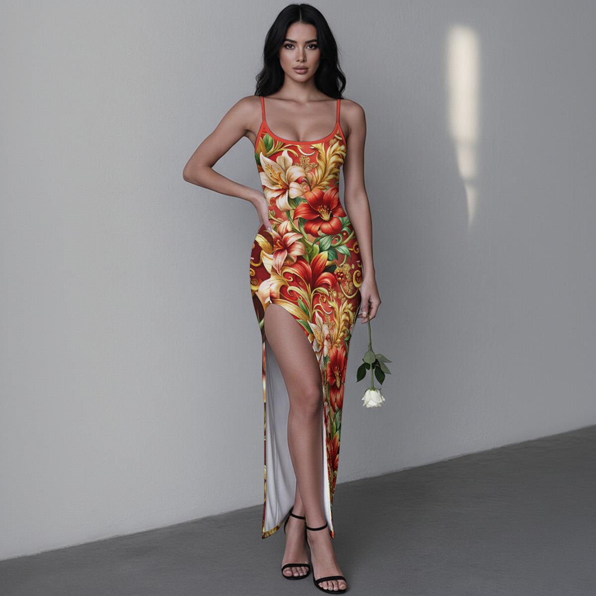 Women's Whispering Petals Long Dress with Slit