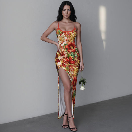 Women's Whispering Petals Long Dress with Slit