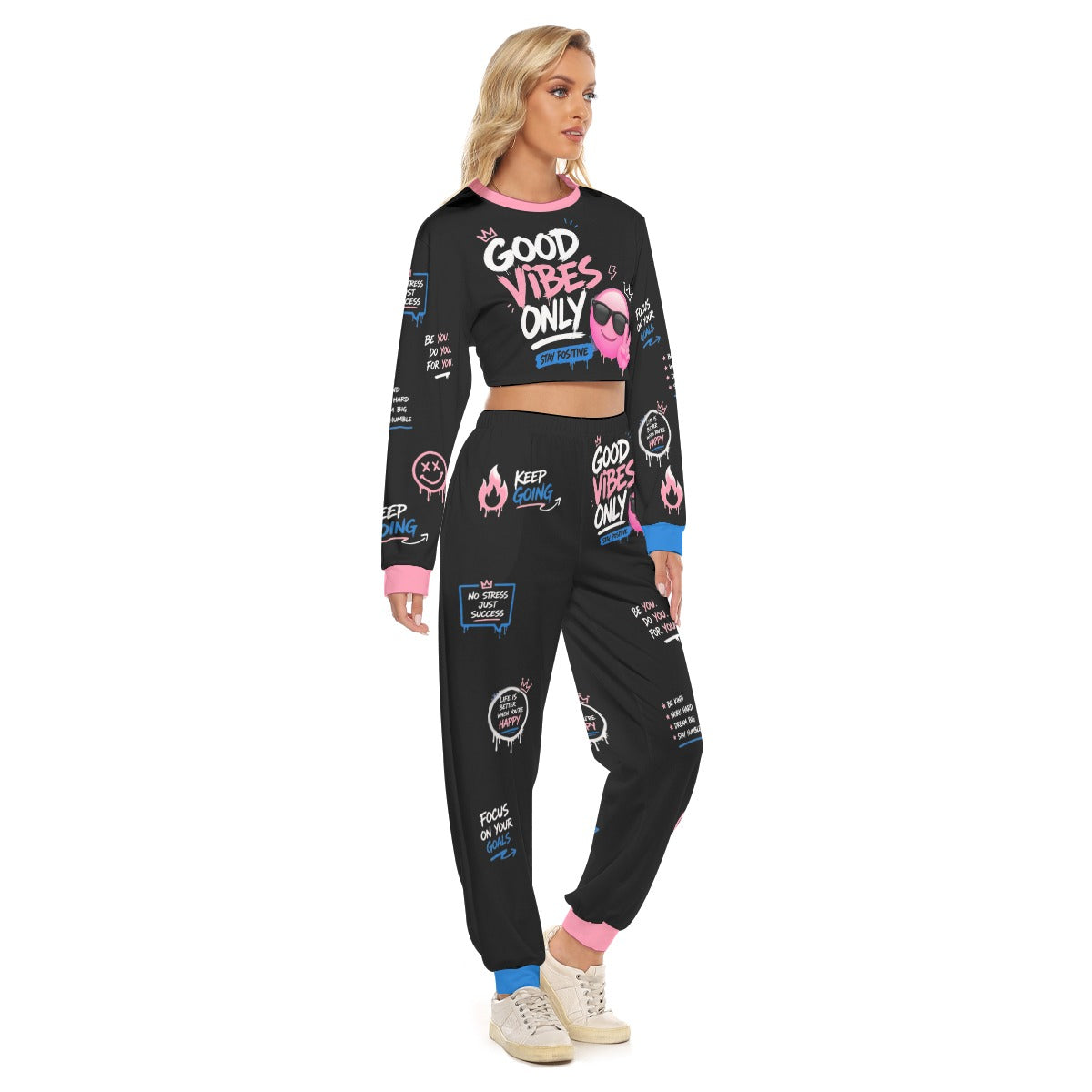 Only Good Vibes Women's Crop Sweatshirt Suit