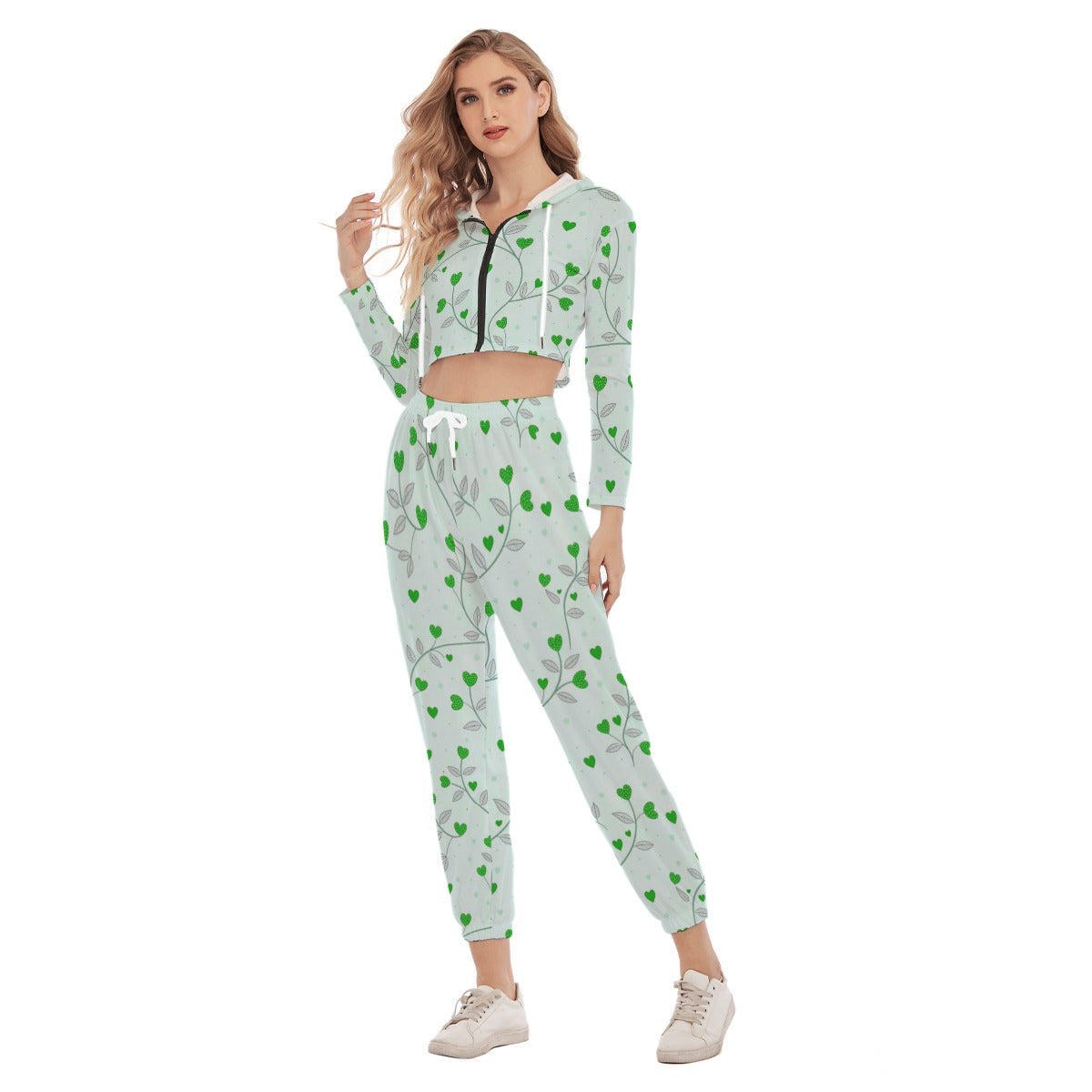 Queen Of Hearts Women's Crop Hoodie Sports Set