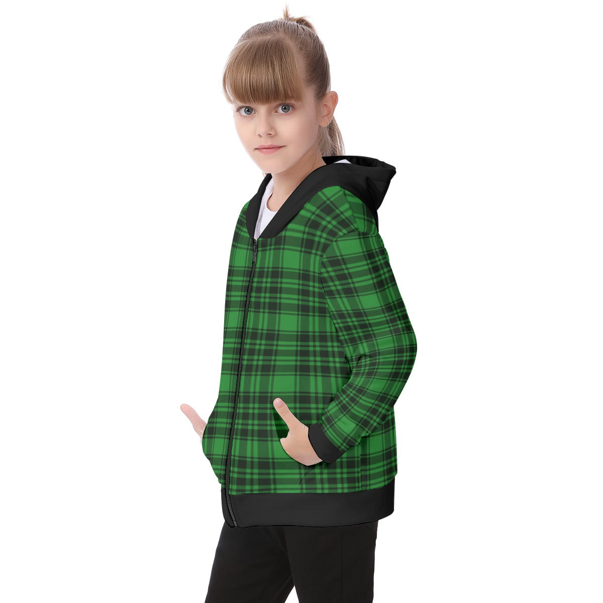 Kid's Plaid KMK Heavy Fleece Zip Up Hoodie
