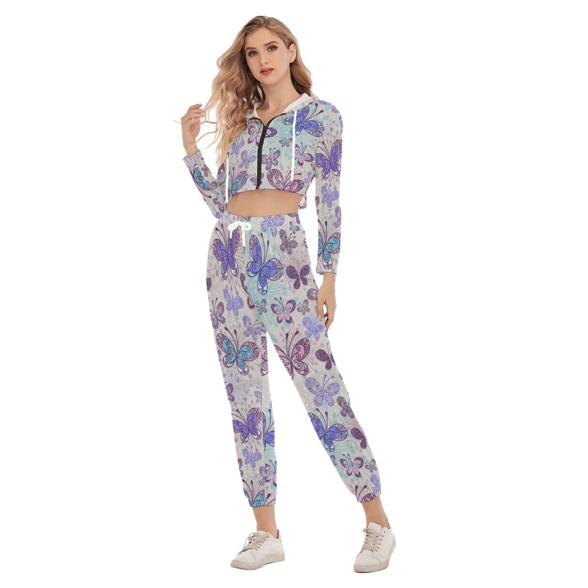 Women's Spring Time Vibes Crop Hoodie Sports Set