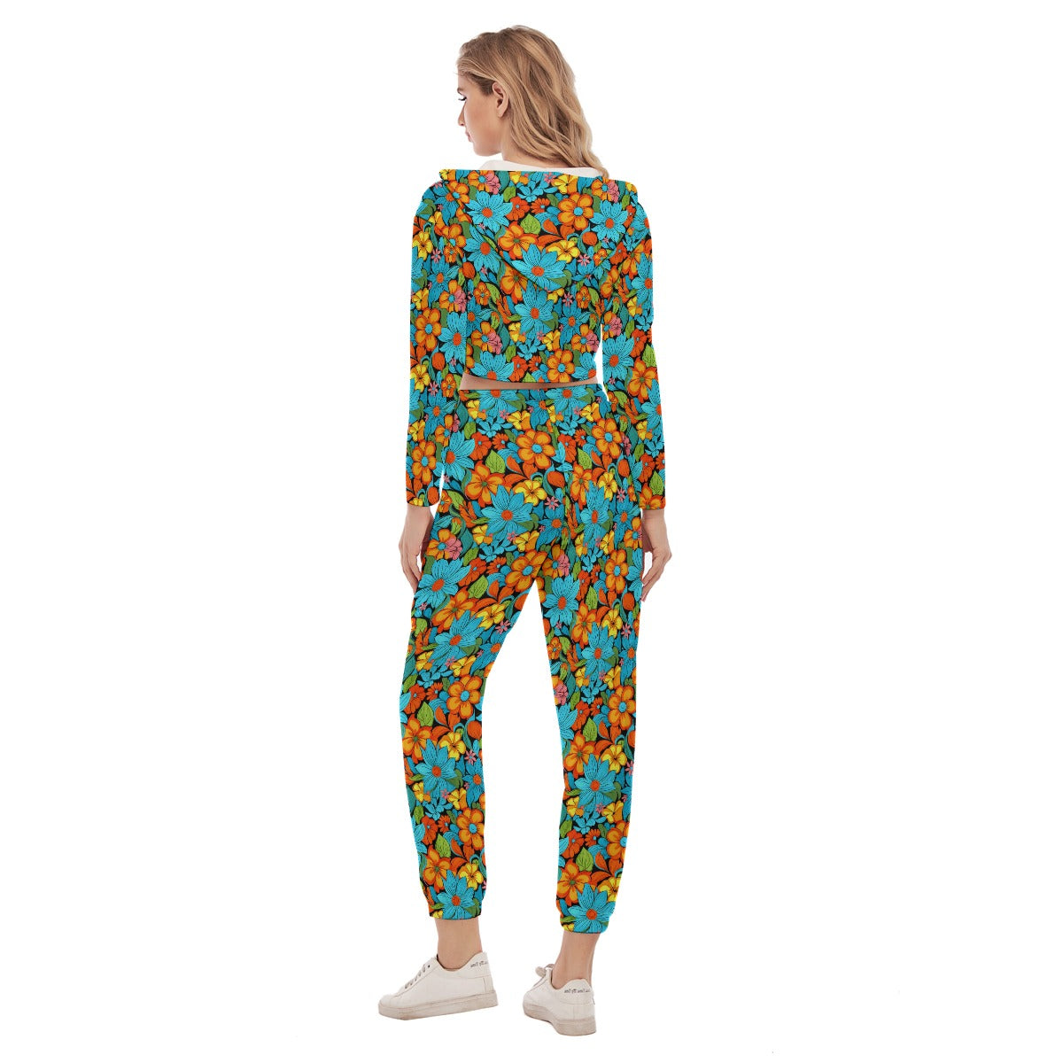 Women's Groovy Retro Crop Hoodie Sports Set