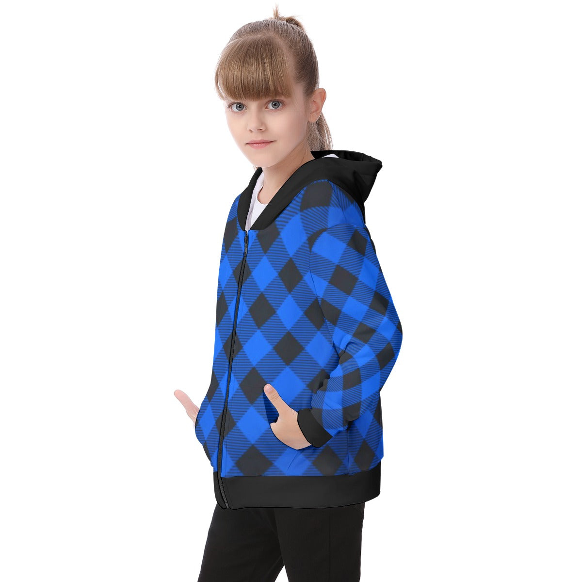 Kid's Plaid KMK Heavy Fleece Zip Up Hoodie