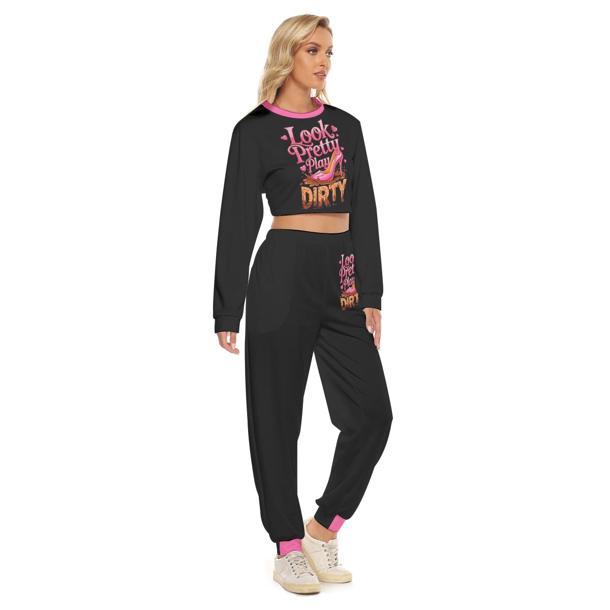 Look Pretty Play Dirty Women's Crop Sweatshirt Suit