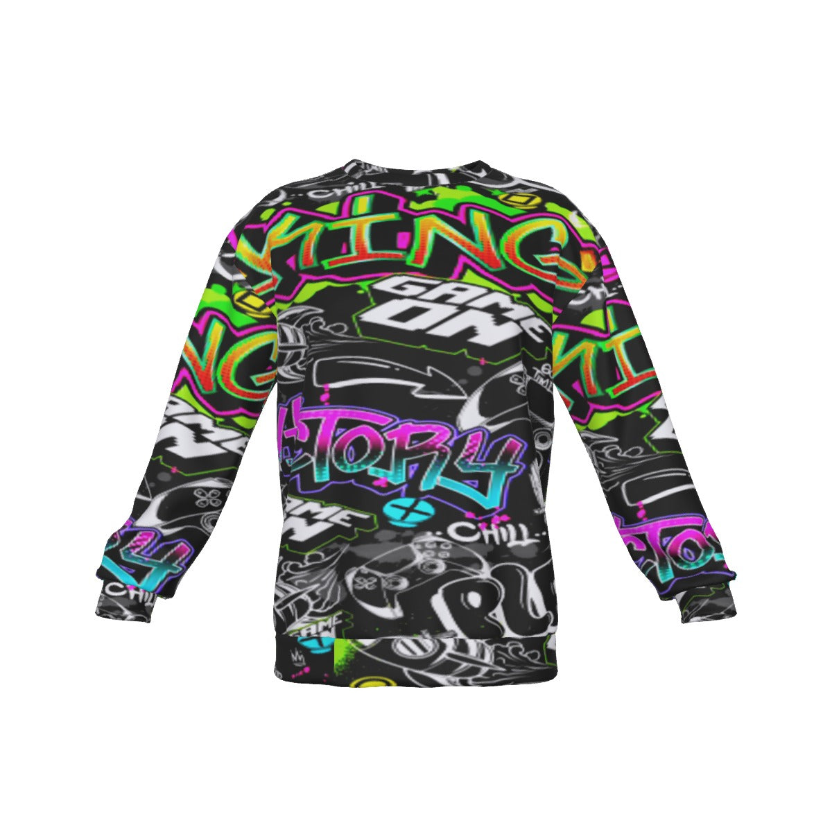 Graffiti Style Men's Drop Shoulder Round Neck Long-Sleeved Sweatshirt