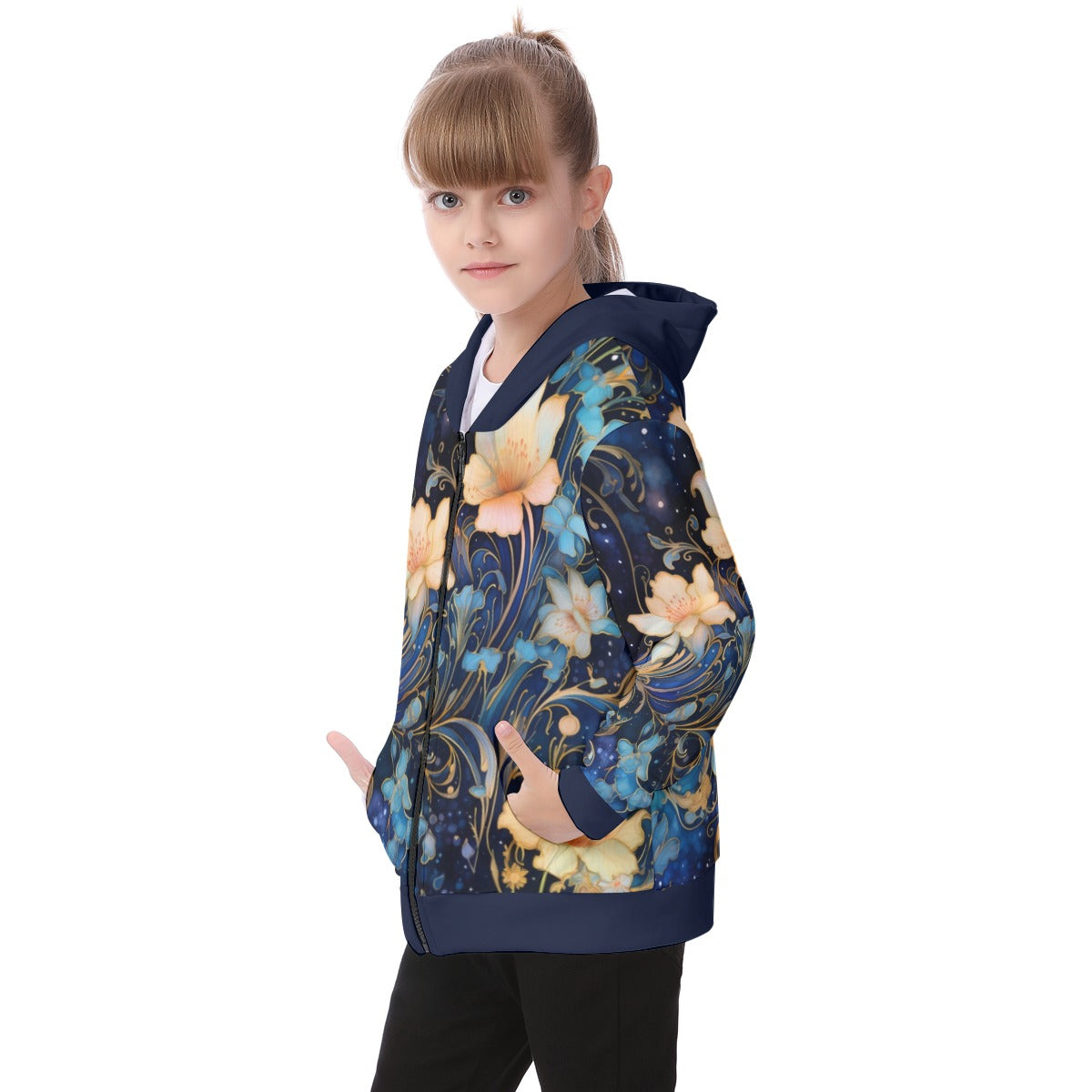 Kid's Watercolor Night Heavy Fleece Zip Up Hoodie