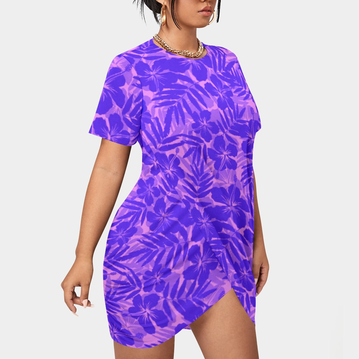 Women's Beach Vibes Stacked Hem Dress With Short Sleeve（Plus Size）