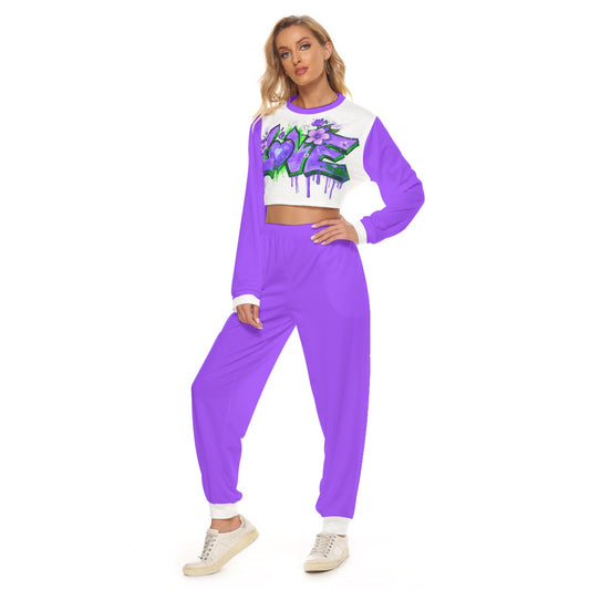 Women's Love Graffiti Style Crop Sweatshirt Suit