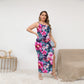 Women's Exotic Orchid Flowers Oblique-Shoulder Exposure Dress With Side Split (Plus Size)