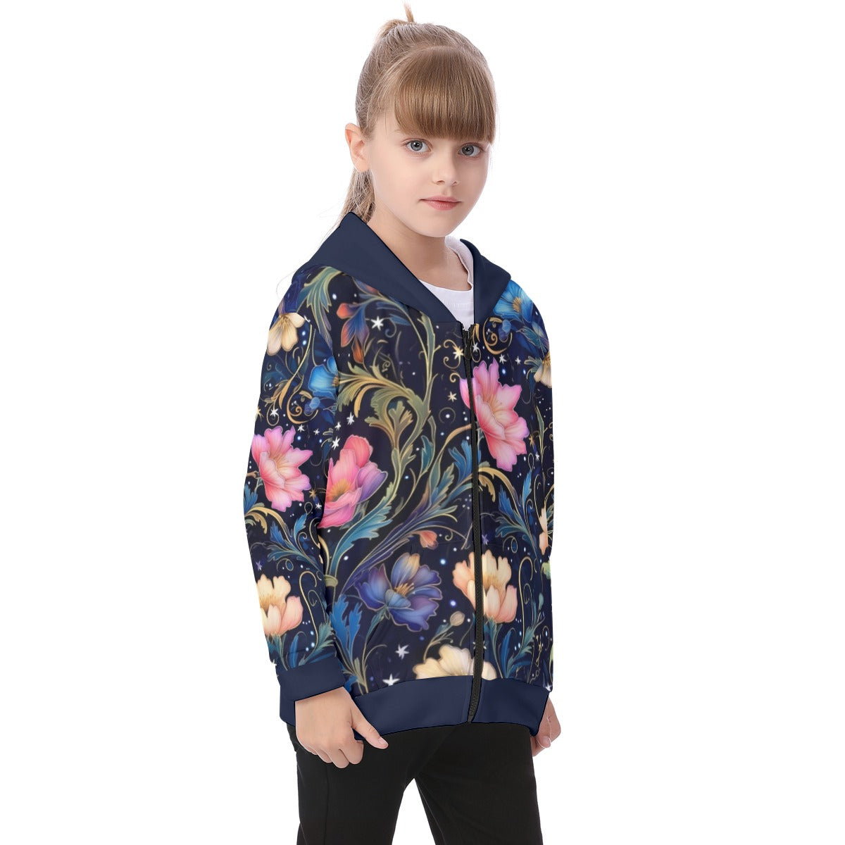 Kid's Watercolor Night Heavy Fleece Zip Up Hoodie