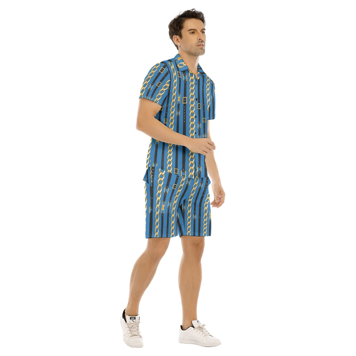 Men's Belt and Chains Short Sleeve Shirt Set