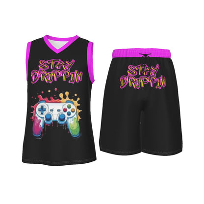 Stay Drippin Men's V Neck Basketball Suit