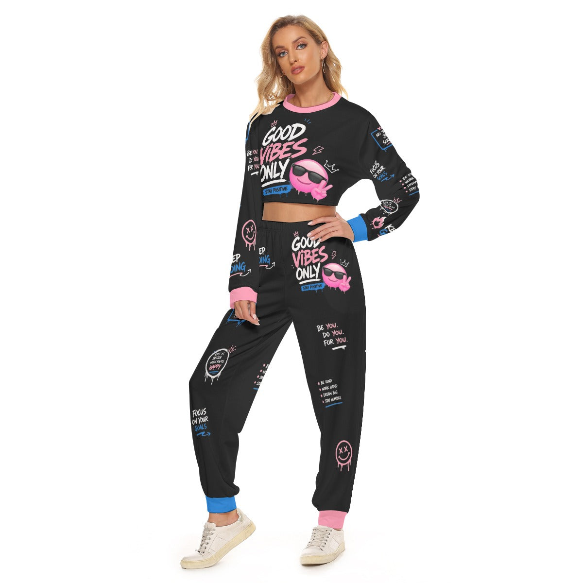 Only Good Vibes Women's Crop Sweatshirt Suit