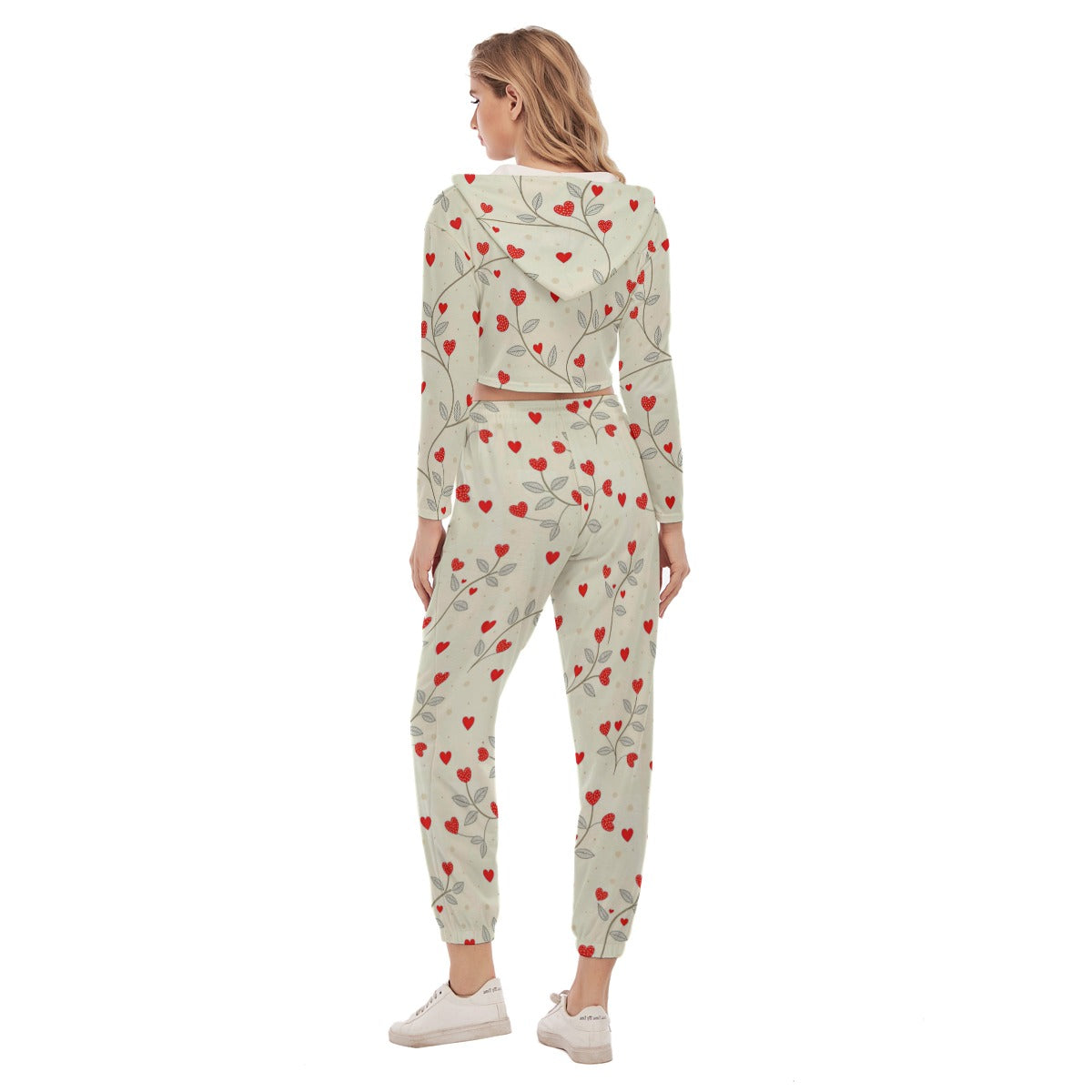 Queen Of Hearts Women's Crop Hoodie Sports Set