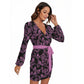 Women's Long Sleeve Elegant Flowers Dress With Waist Belt