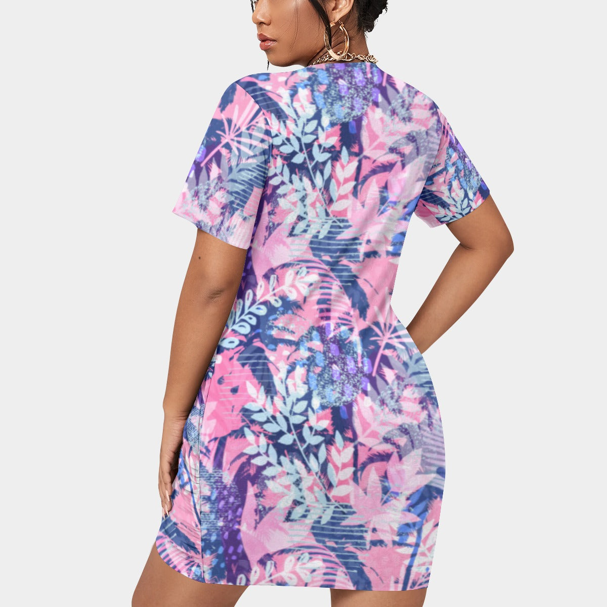 Women's Tropic Summer Vibes Stacked Hem Dress With Short Sleeve（Plus Size）