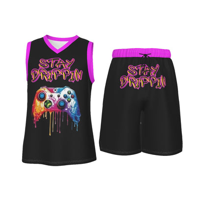 Stay Drippin Men's V Neck Basketball Suit