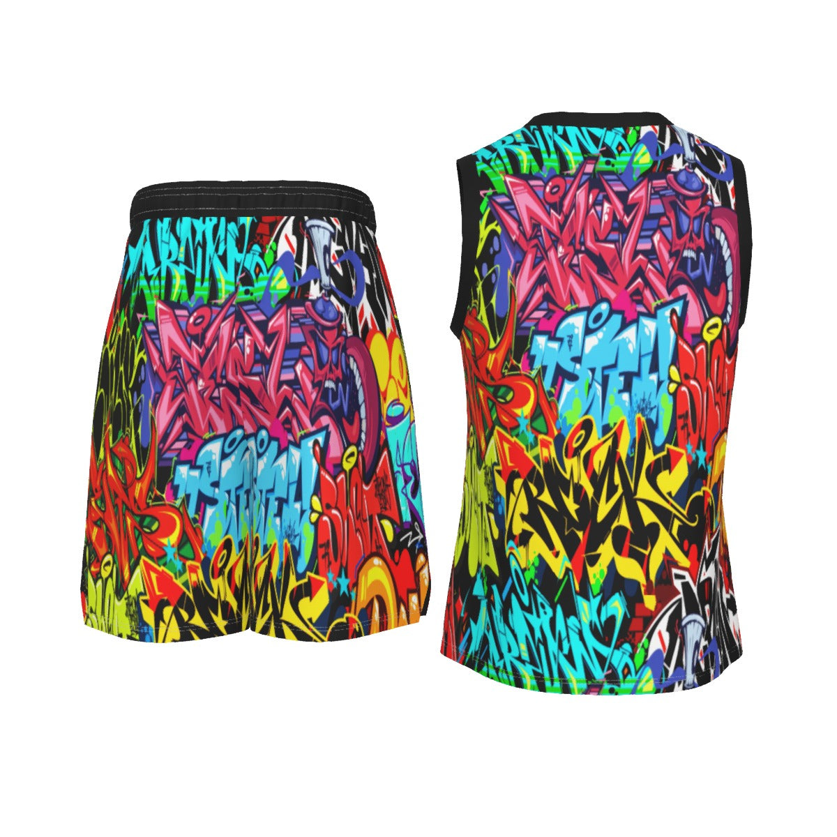 Graffiti Style Men's V Neck Basketball Suit