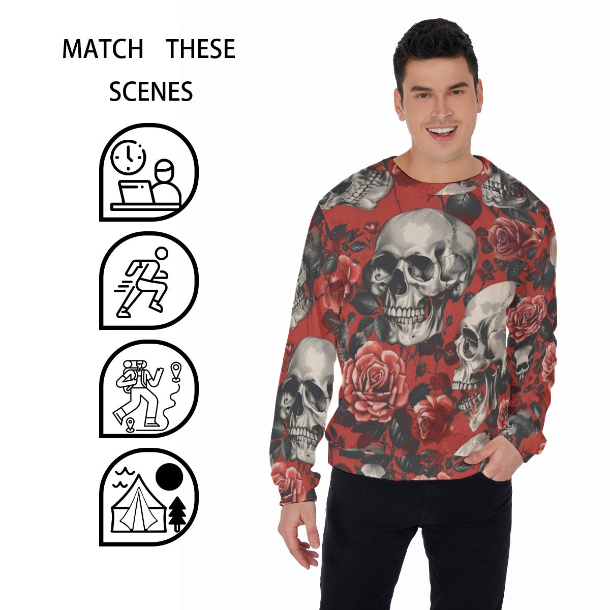 Men's Skulls & Roses Thicken Sweater