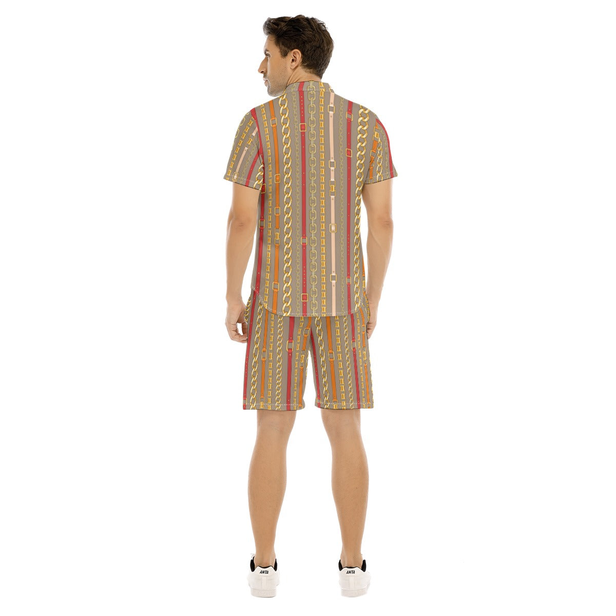 Men's Belt and Chains Short Sleeve Shirt Set