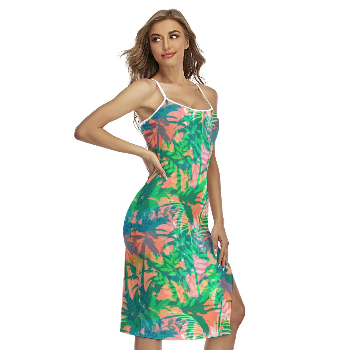 Tropic Summer Vibes Back Cross Cami Dress