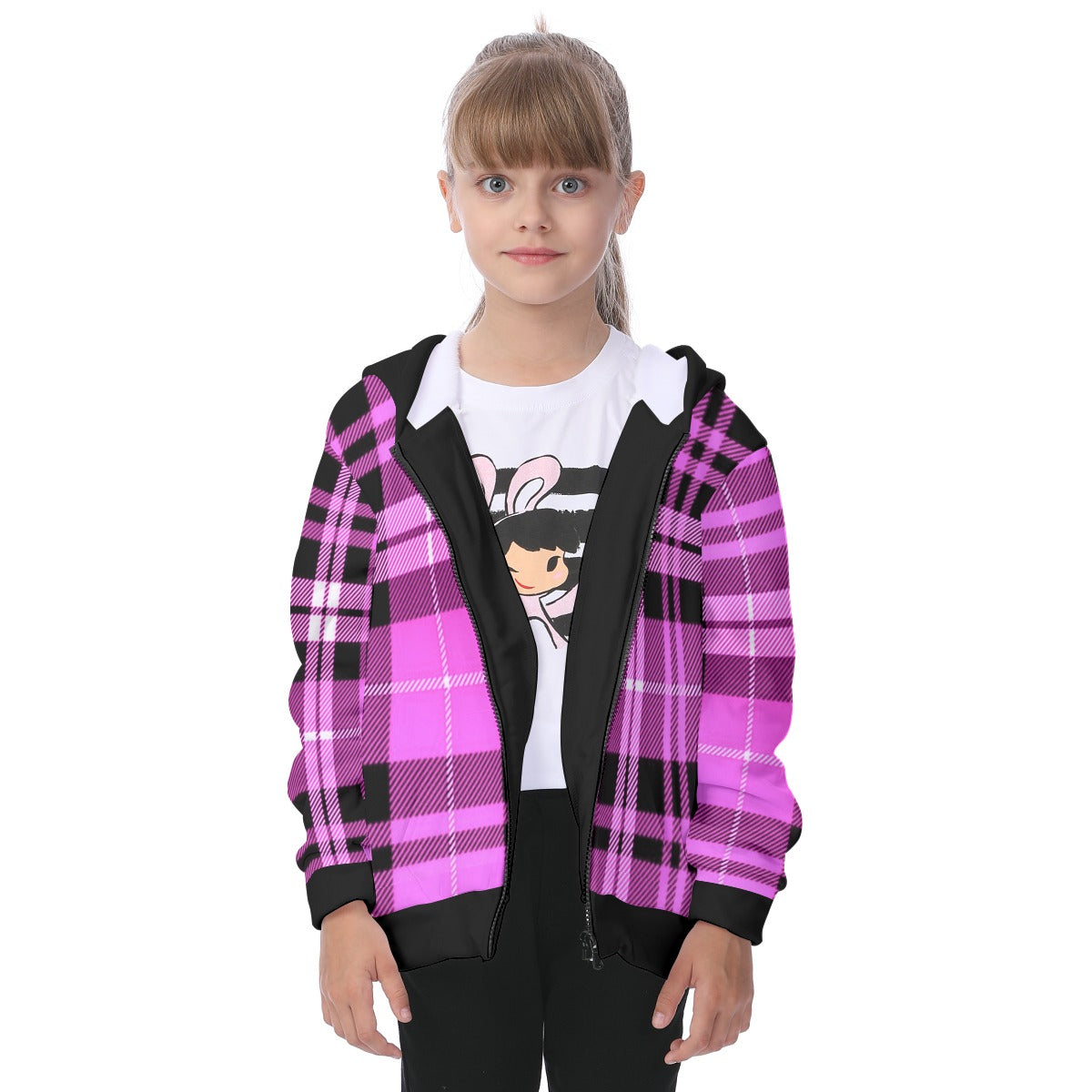 Kid's Plaid KMK Heavy Fleece Zip Up Hoodie