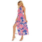 Floral Style Women's Wrap Hem Belted Halter Dress