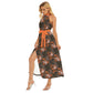 Women's Cute Floral Wrap Hem Belted Halter Dress