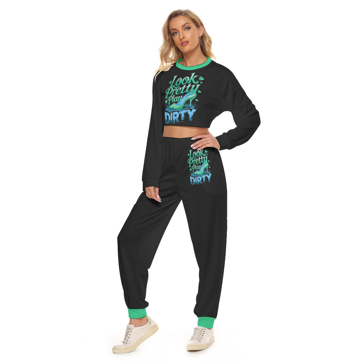 Look Pretty Play Dirty Women's Crop Sweatshirt Suit