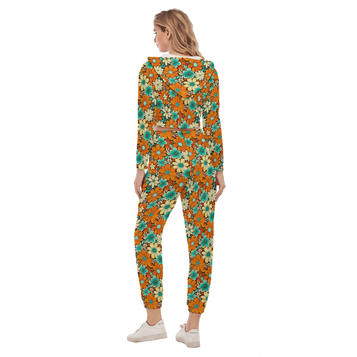 Women's Groovy Retro Crop Hoodie Sports Set
