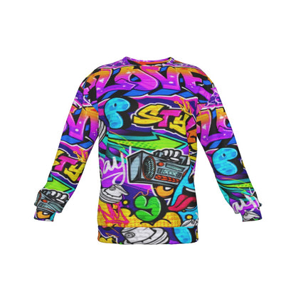 Graffiti Style Men's Drop Shoulder Round Neck Long-Sleeved Sweatshirt