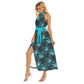 Women's Cute Floral Wrap Hem Belted Halter Dress