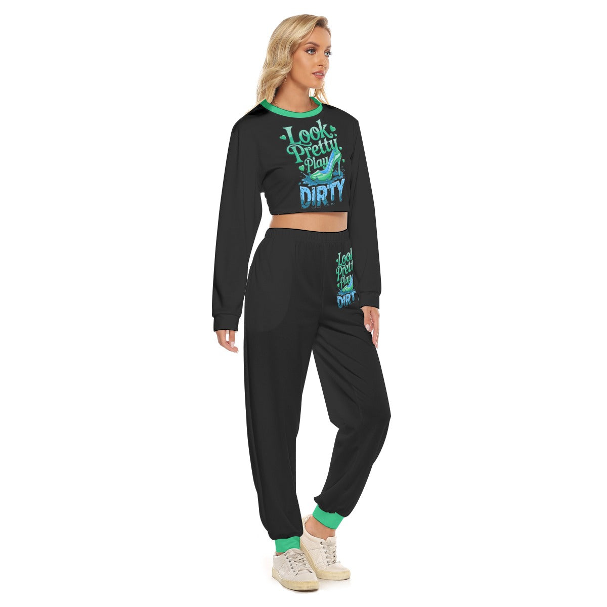 Look Pretty Play Dirty Women's Crop Sweatshirt Suit