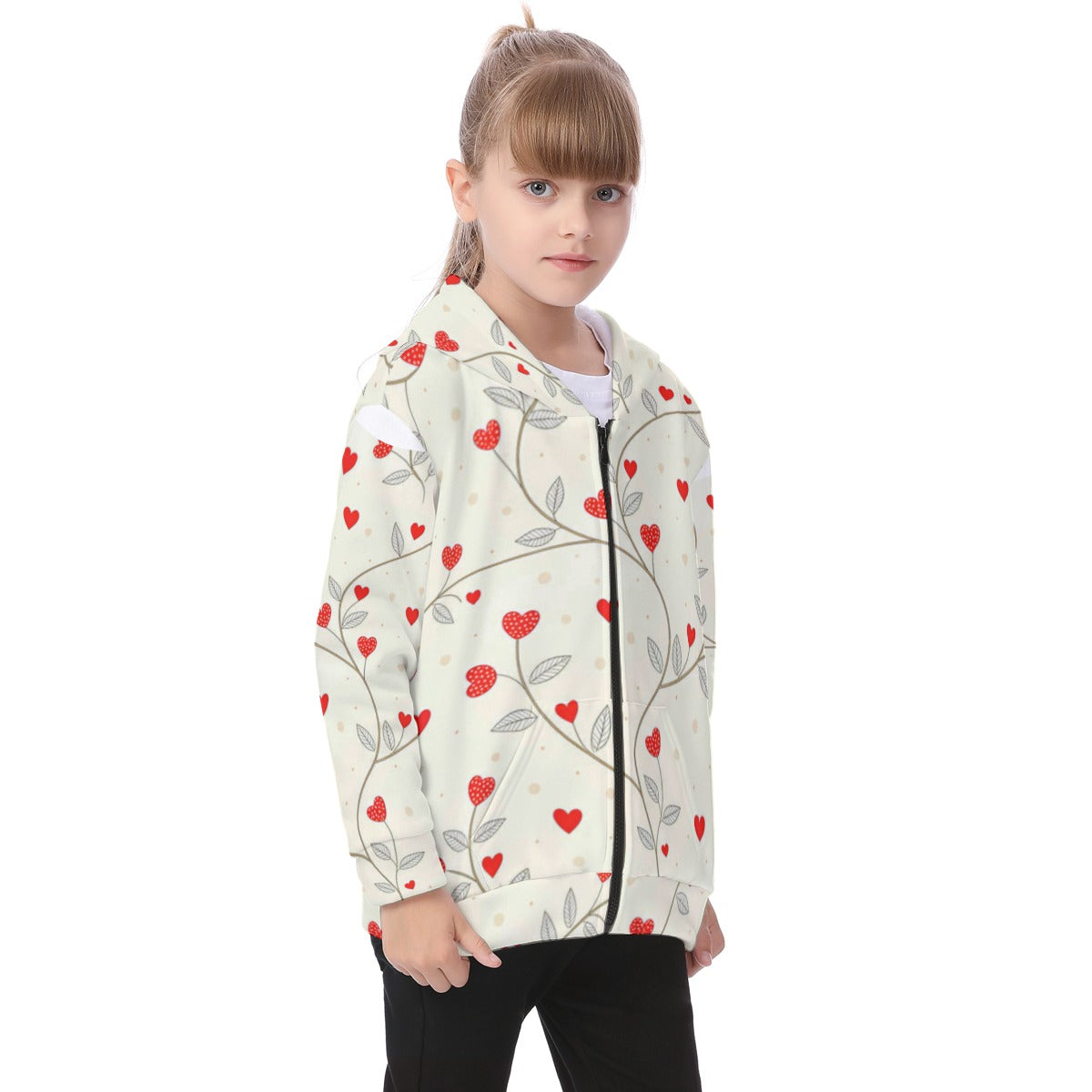 Kid's Queen Of Hearts Heavy Fleece Zip Up Hoodie