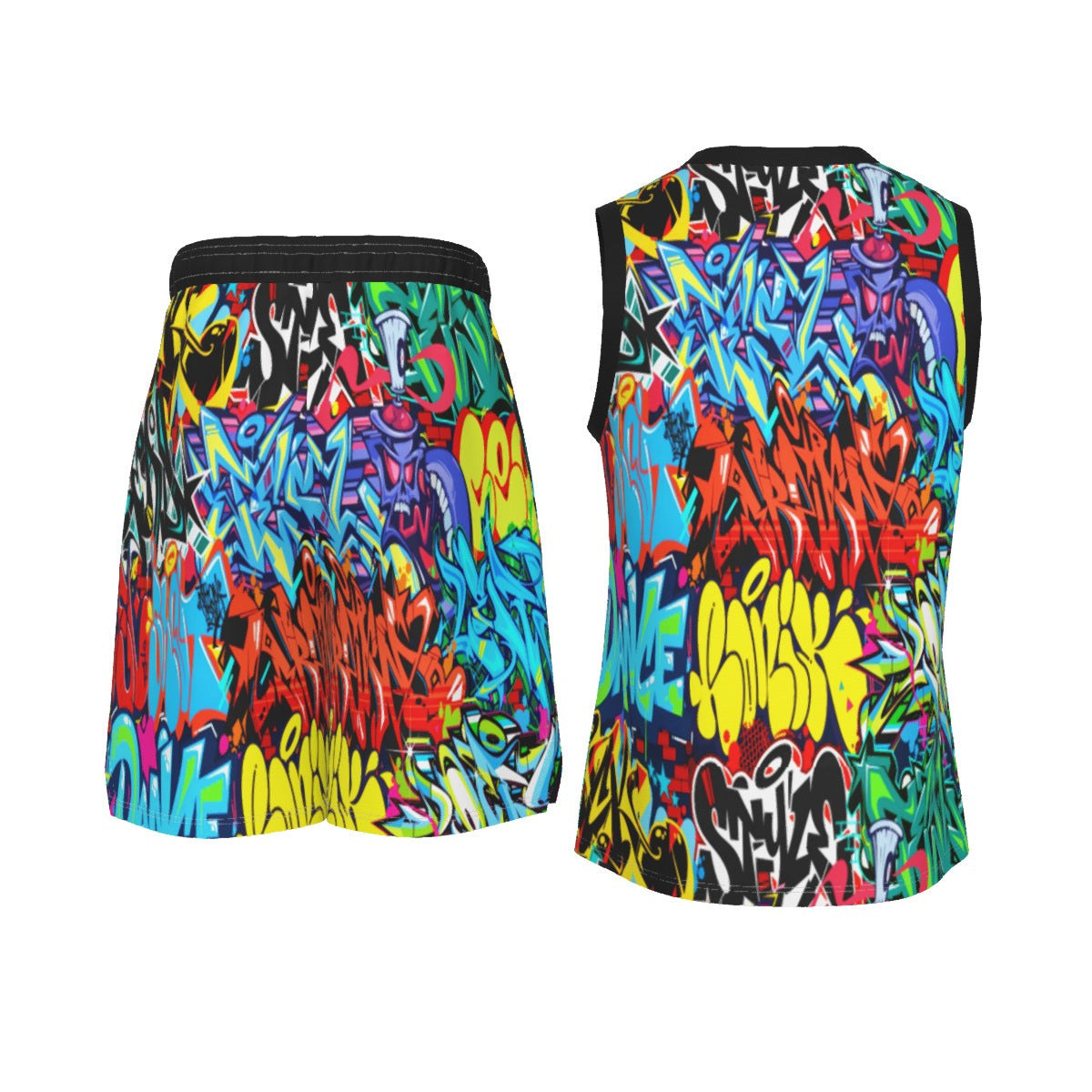 Graffiti Style Men's V Neck Basketball Suit