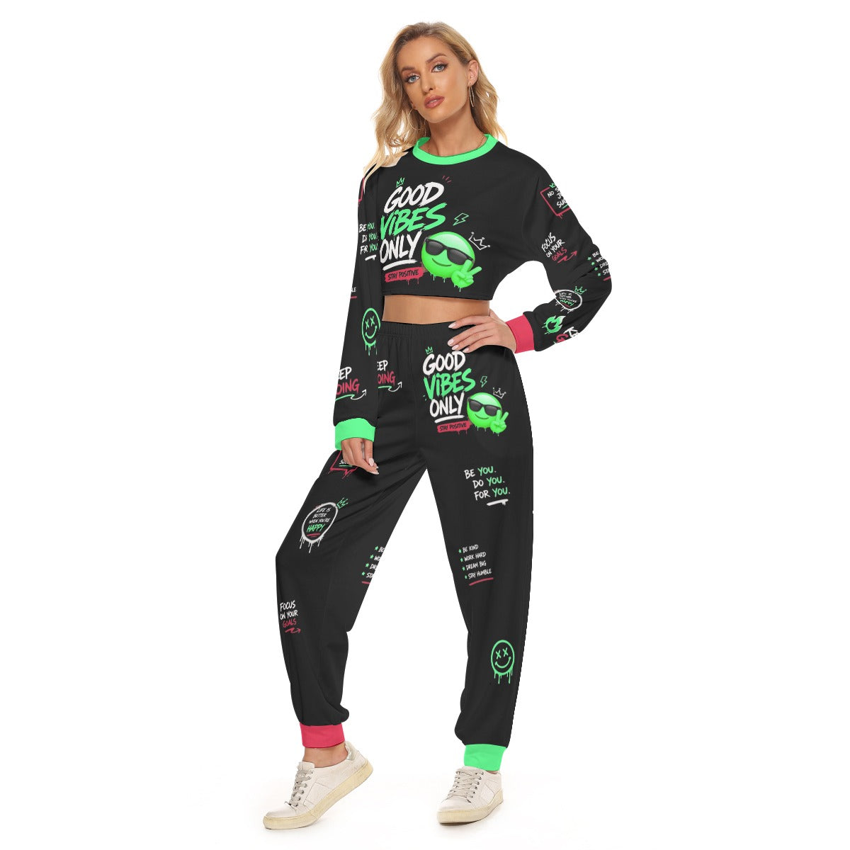 Only Good Vibes Women's Crop Sweatshirt Suit