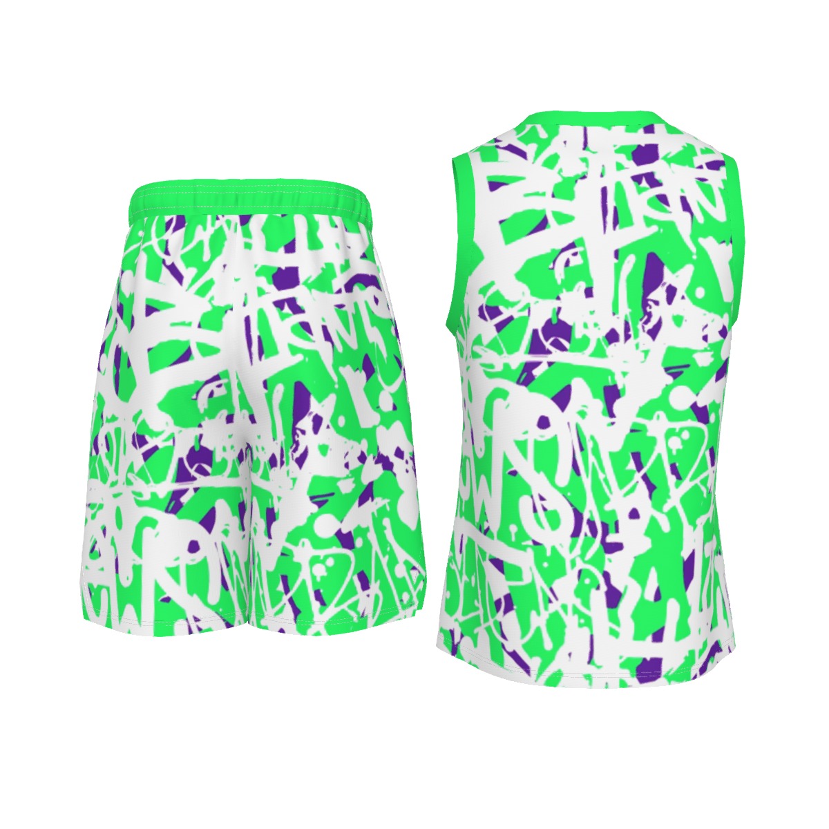 Graffiti Style Men's V Neck Basketball Suit