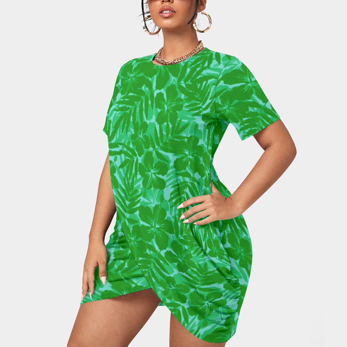 Women's Beach Vibes Stacked Hem Dress With Short Sleeve（Plus Size）