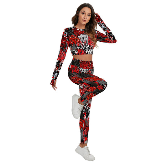 Graffiti Style Women's Sport Set With Backless Top And Leggings